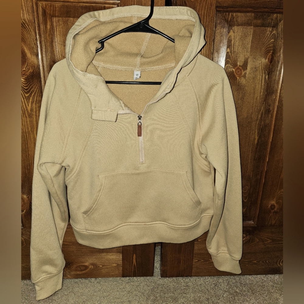 Beige Hooded Pullover Sweatshirt
